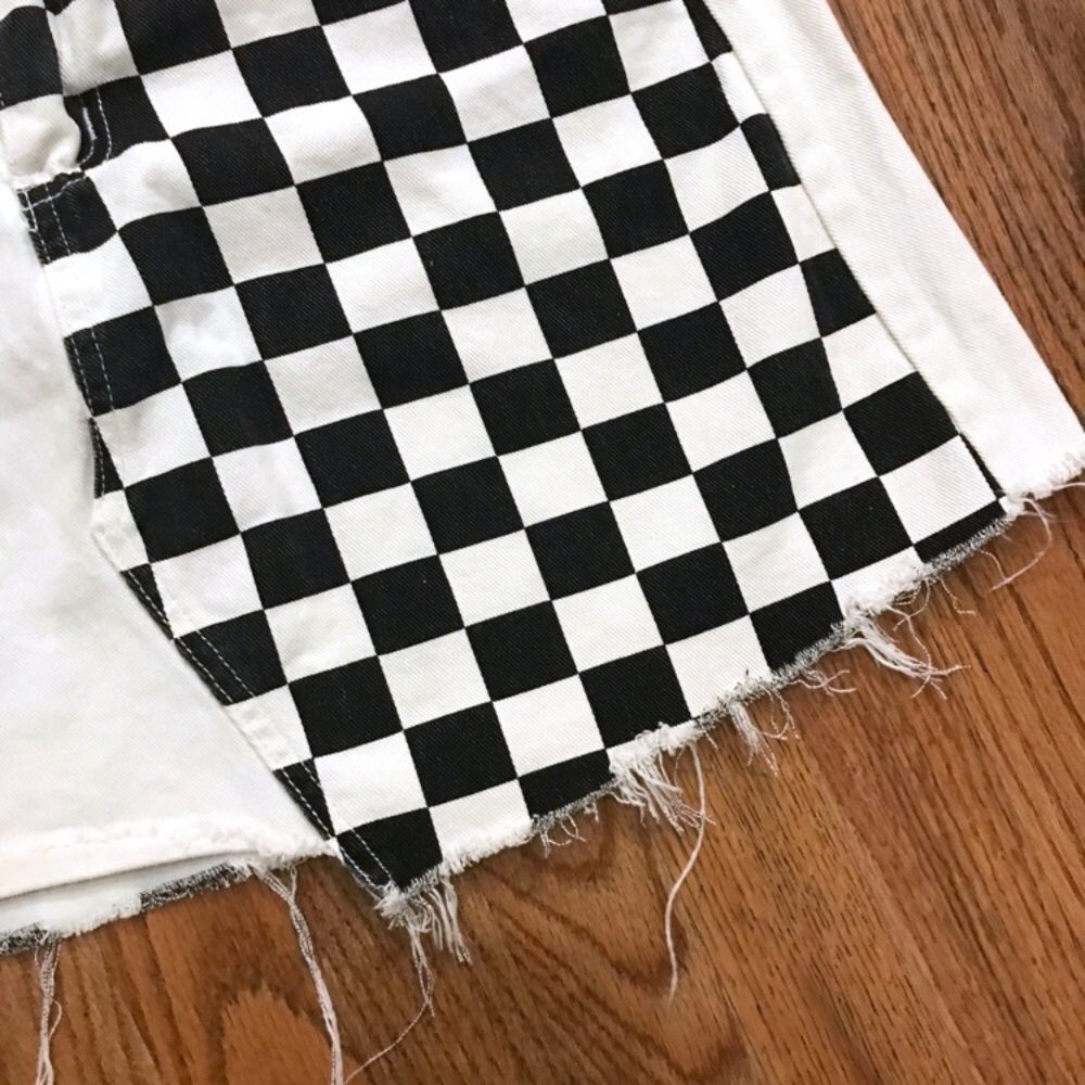Checker White/Black Punk Grunge Denim Mini Skirt - Picture 7 of 7